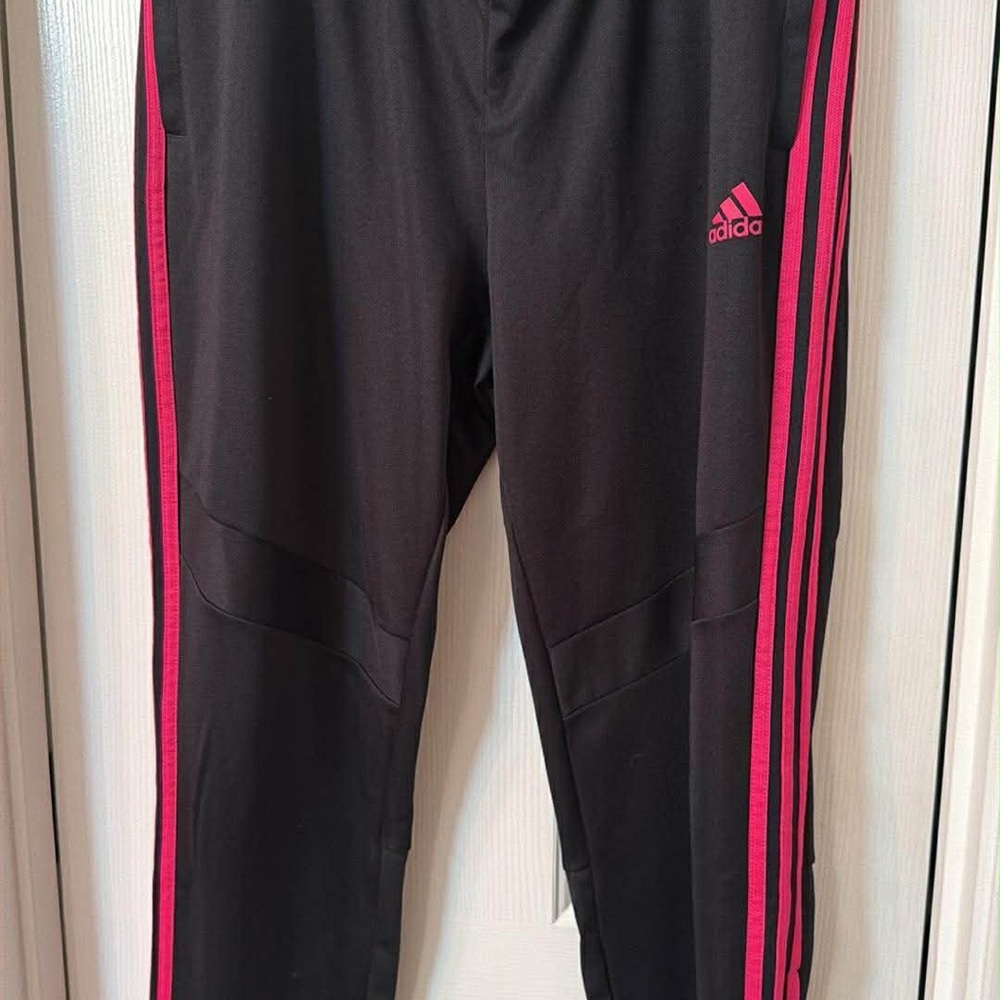 adidas Black Joggers with Pink Side Stripes